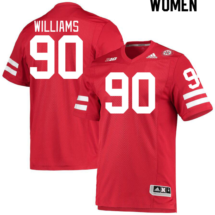 Women #90 James Williams Nebraska Cornhuskers College Football Jerseys Stitched Sale-Red - Click Image to Close